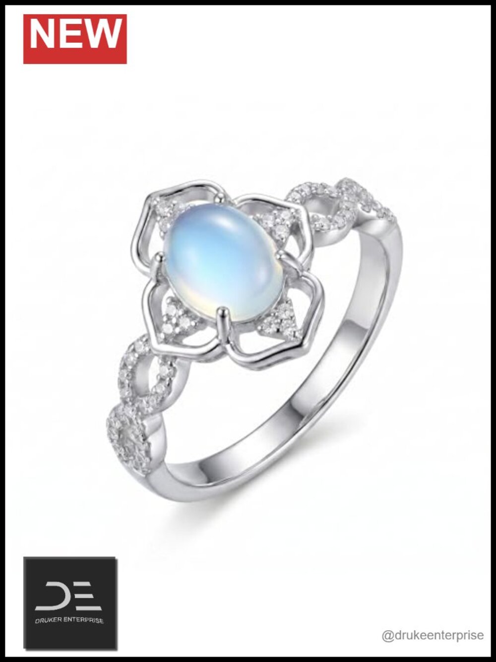 925 Sterling Silver Moonstone Ring Women Oval Prong Engagement Jewelry
